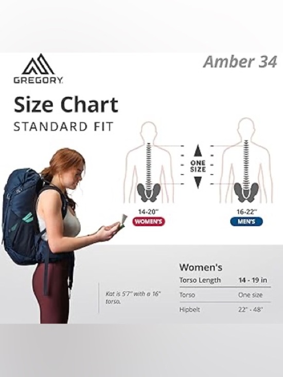 NWT Gregory Amber 34L Backpack Women Men Ajustable Hiking Camping Pack Navy main image 6